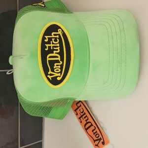Von Dutch Velvet Crush Green Trucker Hat with black & yellow logo. New